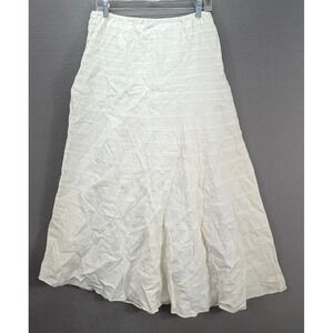 Pour Elle White Linen Midi Skirt Pleated Flowy A-Line Fairy Boho Minamalist Sz M